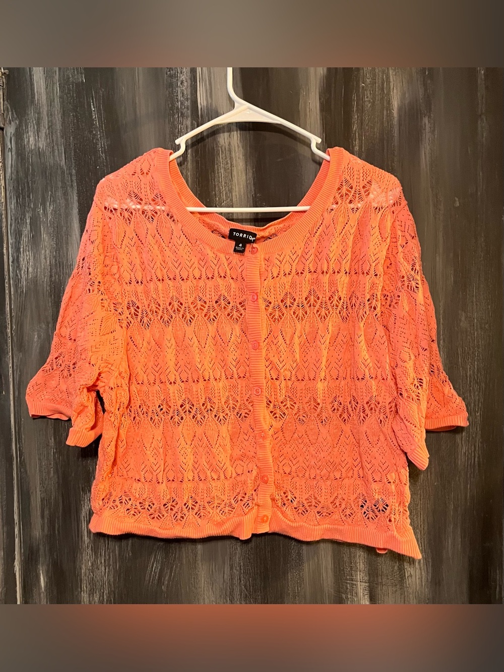 torrid Coral Openwork Knit Button Cardigan